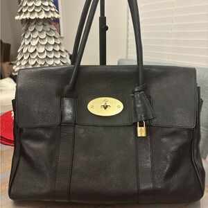 Authentic Mulberry Bayswater Black Leather Bag with Gold Details